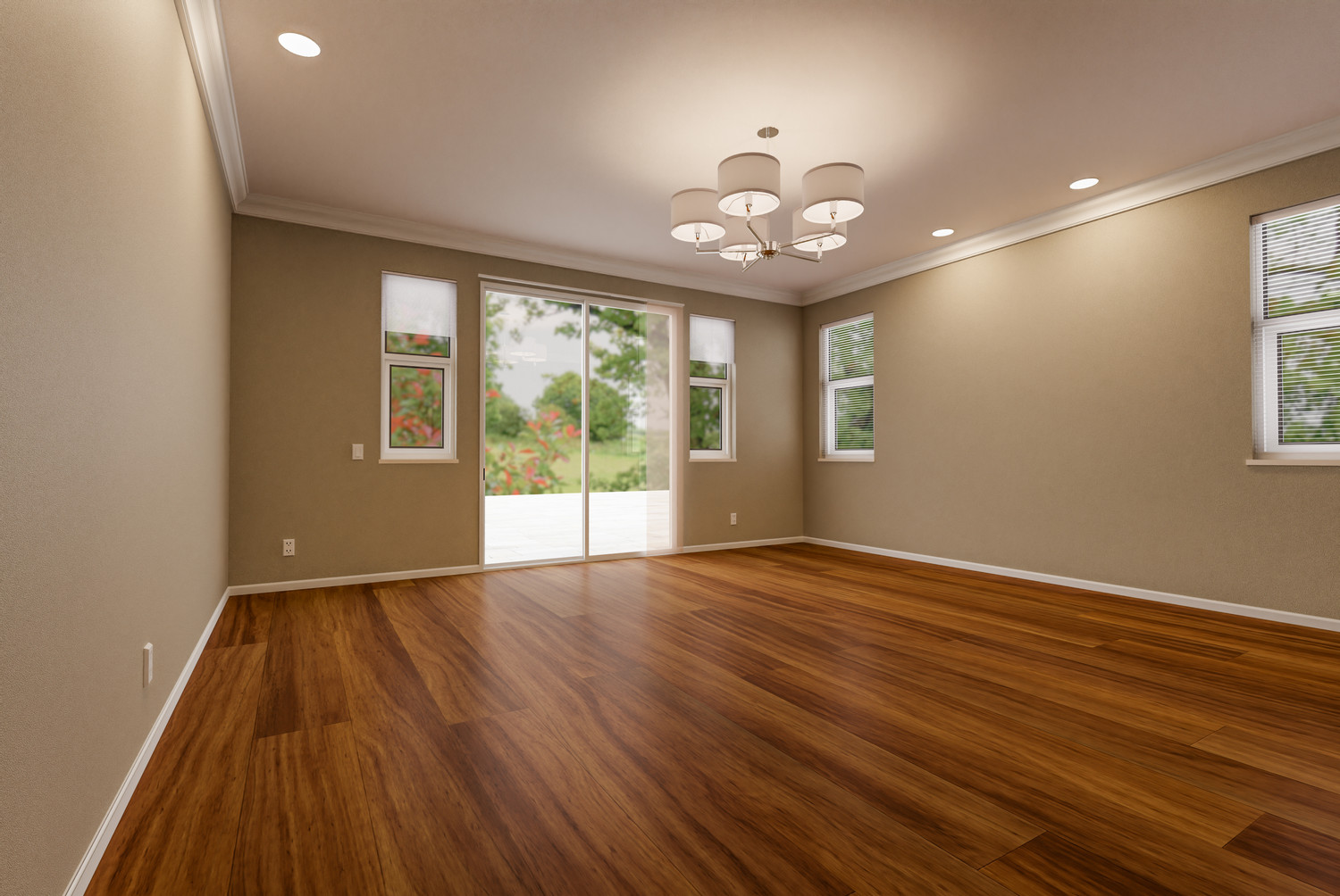 Newly,Remodeled,Room,Of,House,With,Finished,Wood,Floors,,Moulding,