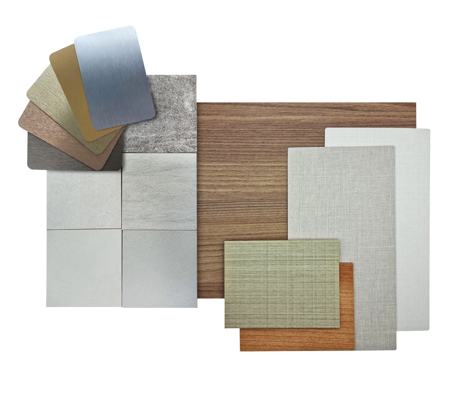 Interior,Material,Samples,Including,Wooden,Veneer,,Grey,Fabric,Laminated,,Stone