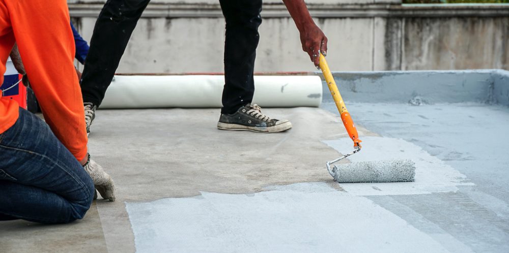 Hand,Painted,Gray,Flooring,With,Paint,Rollers,For,Waterproof,,Reinforcing