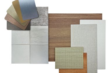 Interior,Material,Samples,Including,Wooden,Veneer,,Grey,Fabric,Laminated,,Stone